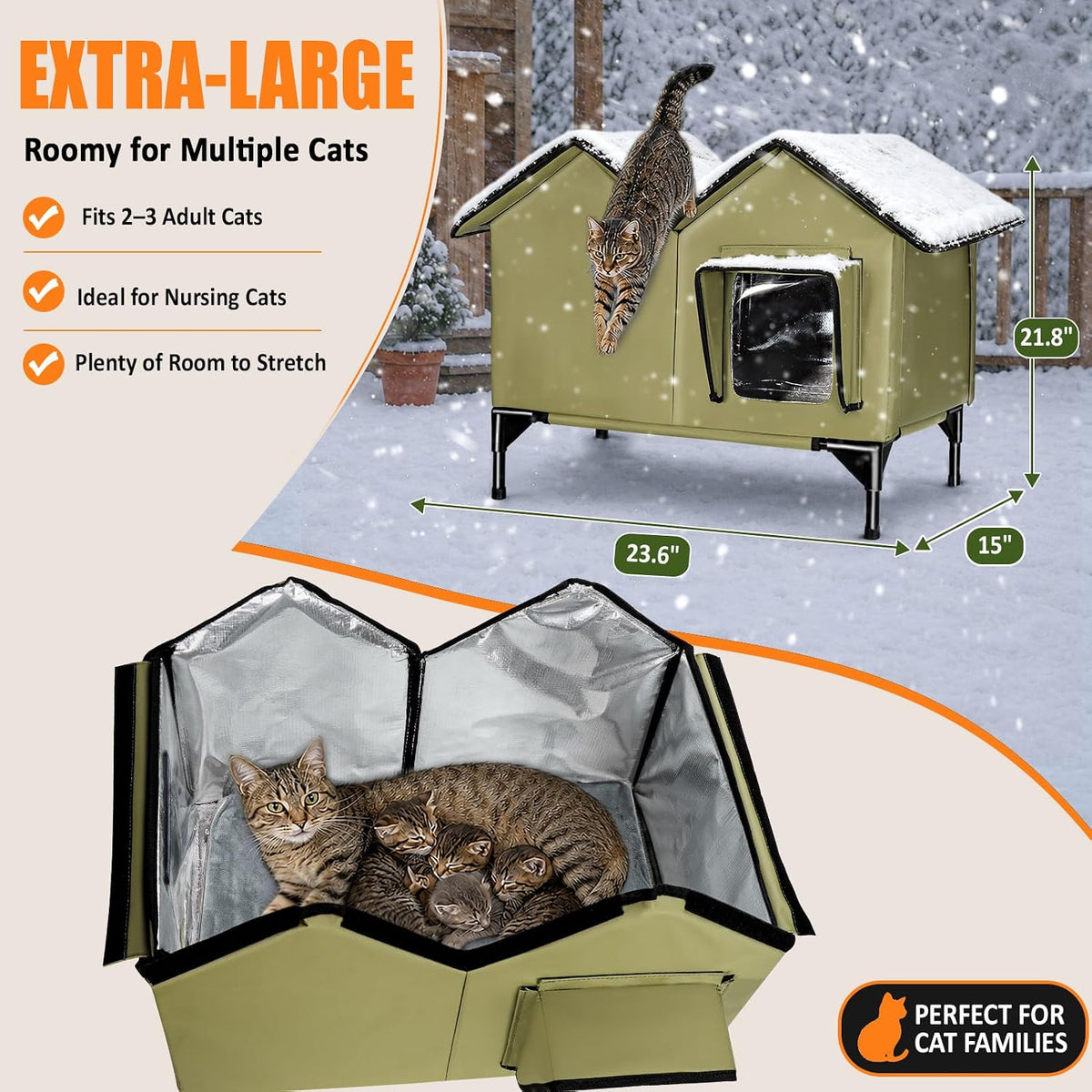 Outdoor Heated Cat House for Outside - Green / L - image 4