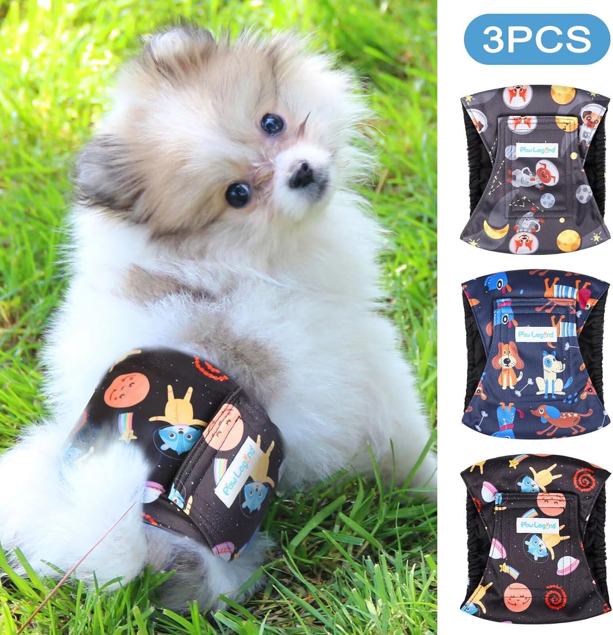 Paw Legend Washable Dog Belly Band Wrap Diapers for Male Dog - Dog Pattern / X-Small - image 3