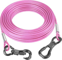 Tresbro 15FT Reflective Tie Out Cable for Dogs Up to 250 Pounds, Steel Wire Lead Leash Cable with Stainless Rotatable Buckle, Lightweight and Enduring, Dog Chains Outside for Outdoor, Yard, Pink