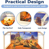 Prolee 65 Gallon Reptile Terrarium Tank Large 40" x 16" x 16", Bearded Dragon Tank with Roof Door, Snake Tank with Built-in Lamp Fixture and Switch, Side Windows, 40 Inch