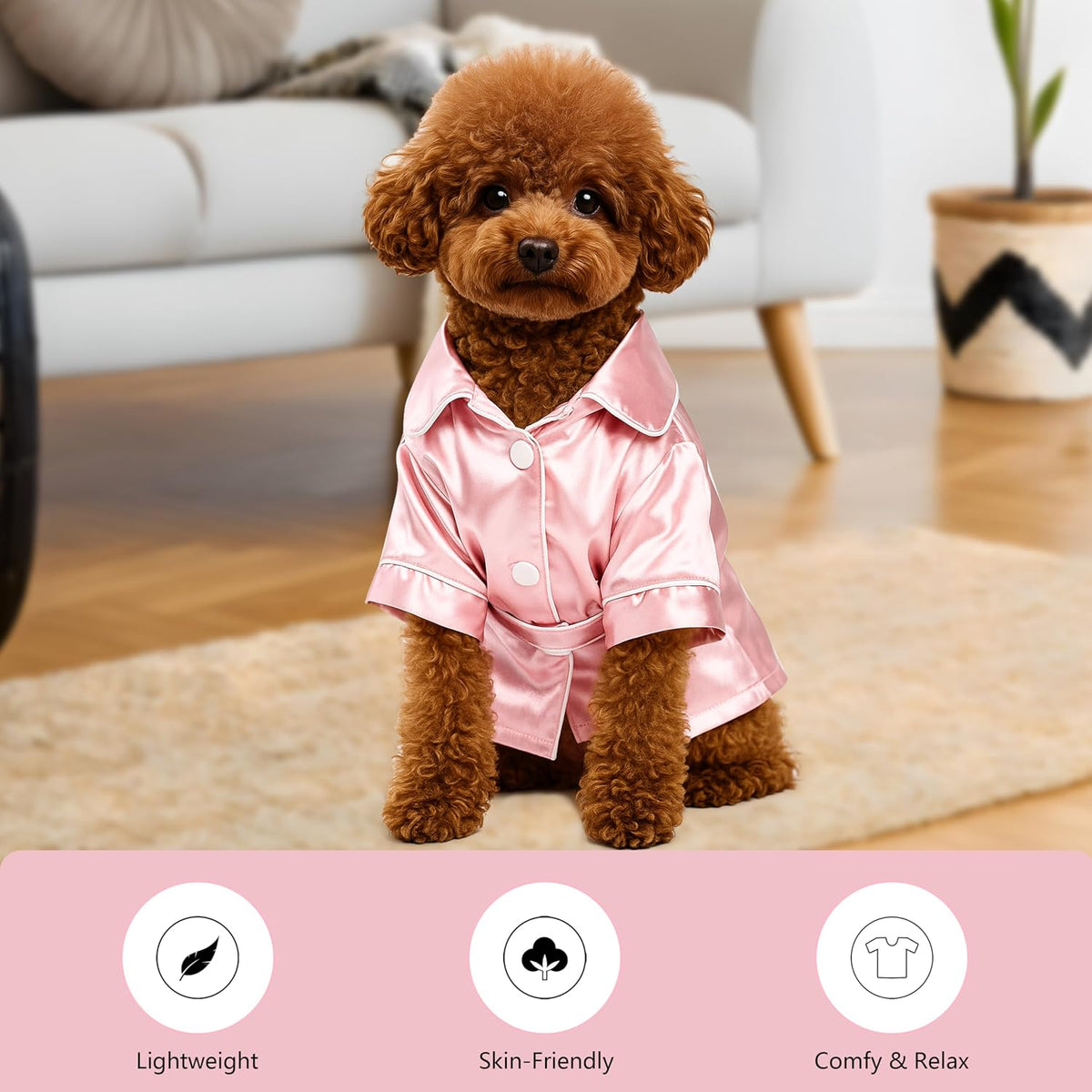 Dog Silk Pajamas Small Sized Dog Robe Satin Pjs with Belt – Essentials for Dogs - Pink Robe / X-Small - image 2