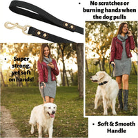 ADITYNA Leather Dog Leash for Large, and Small Dogs - L - 6 ft x 3/4 inch / Black - Gold Colored Clasp - image 3