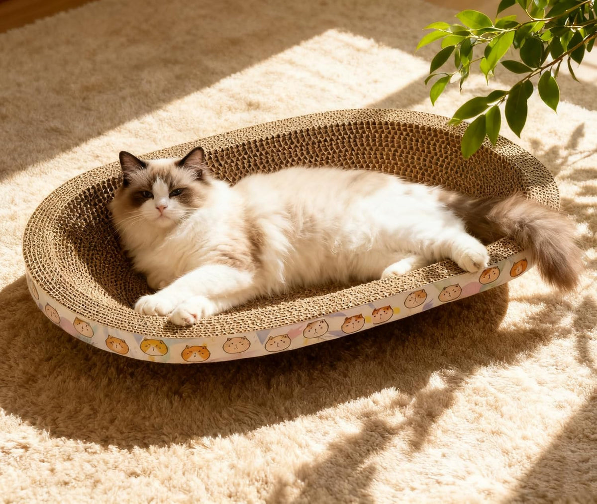 3 Pack Cat Scratcher Bed, Oval Cardboard Cat Scratcher Cat Scratch Pad Board Lounge Couch - M(17.5"x13.6"x3") - image 2