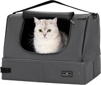 PETSFIT Portable Cat Litter Box - Removable 2-Layer Leak-Proof Lining, Scratch-Resistant Fabric with Sturdy Support Frame, Travel & Collapsible Cat Litter Box Grey