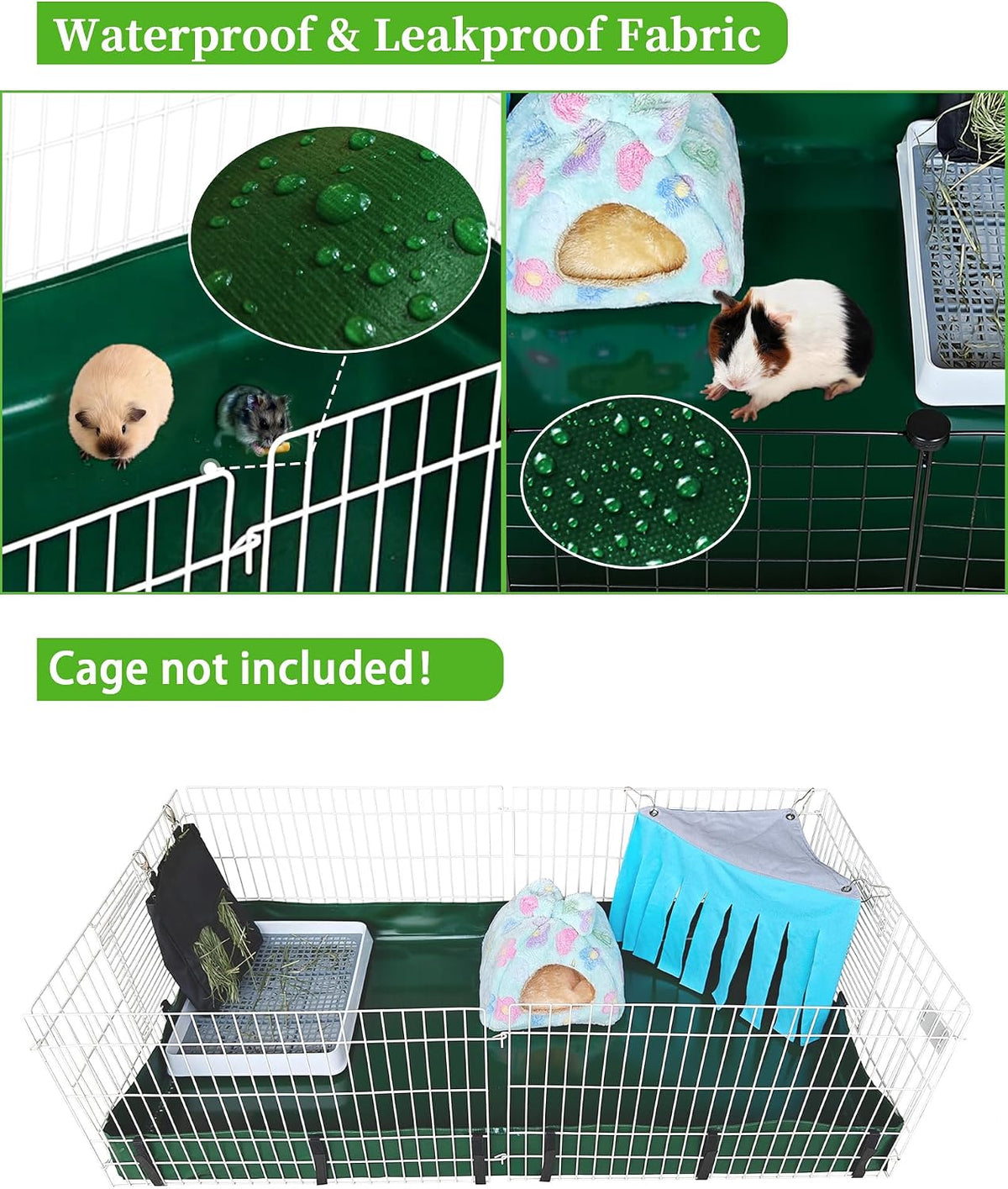 Guinea Pig Litter Box, Hay Holder, Cage Liner - 24"x47" / Green - image 3