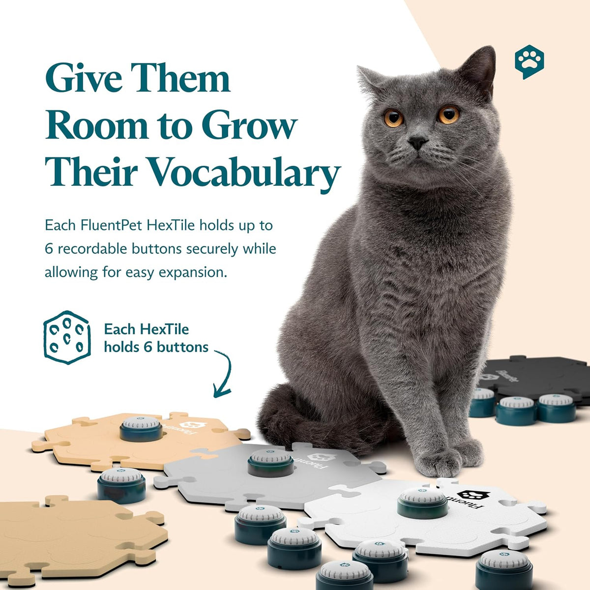 Talking Buttons for Dogs & Cats - 12 Buttons + 6 HexTiles (Neutral) - image 3