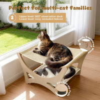 Cat Hammock Bed, Wooden Elevated Cat Beds with Natural Sisal Scratching Mat, Cats Scratcher Bed - Narual Wood (Double Layers) - image 4