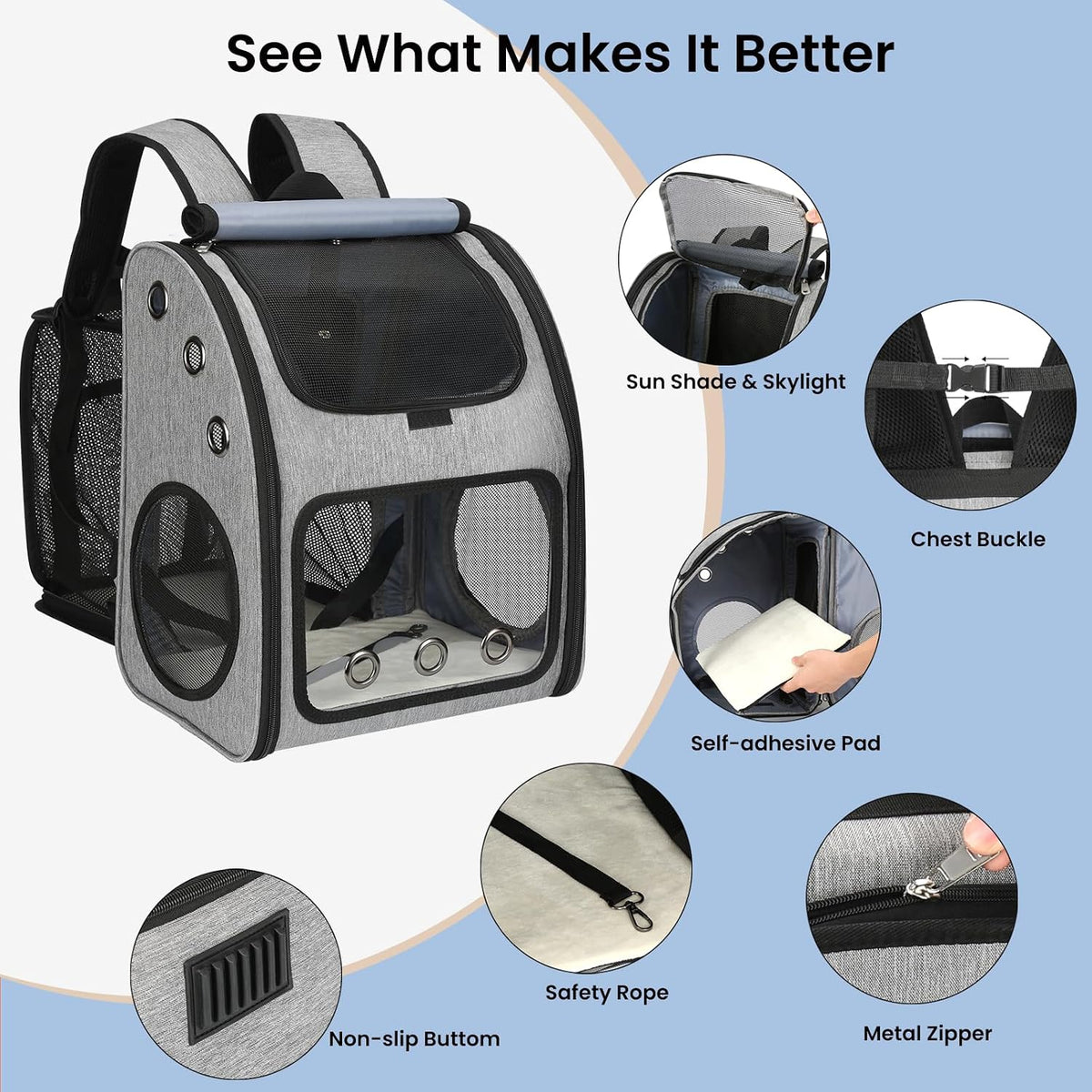 Expandable Cat Backpack Carrier for Small Cats/Dogs Airline Approved – Essentials for Dogs - Grey-XL - image 3