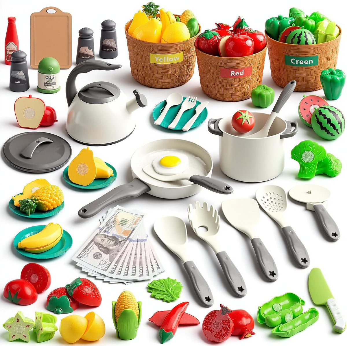 35Pcs Kids Kitchen Toy Accessories - White / 90Pcs