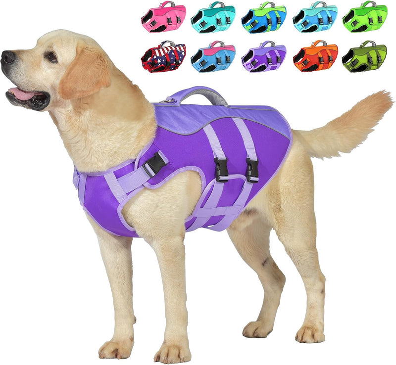 Dog Life Jacket with Handle Adjustable Swim Vest, XS - Purple / X-small