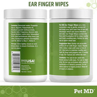 Pet MD Ear Finger Wipes for Dogs - Extra-Coverage and Large Design - with Eucalyptus and Aloe Vera for Dogs - Pet Ear Cleaning Finger Wipes & Puppy Ear Cleaner - 50ct