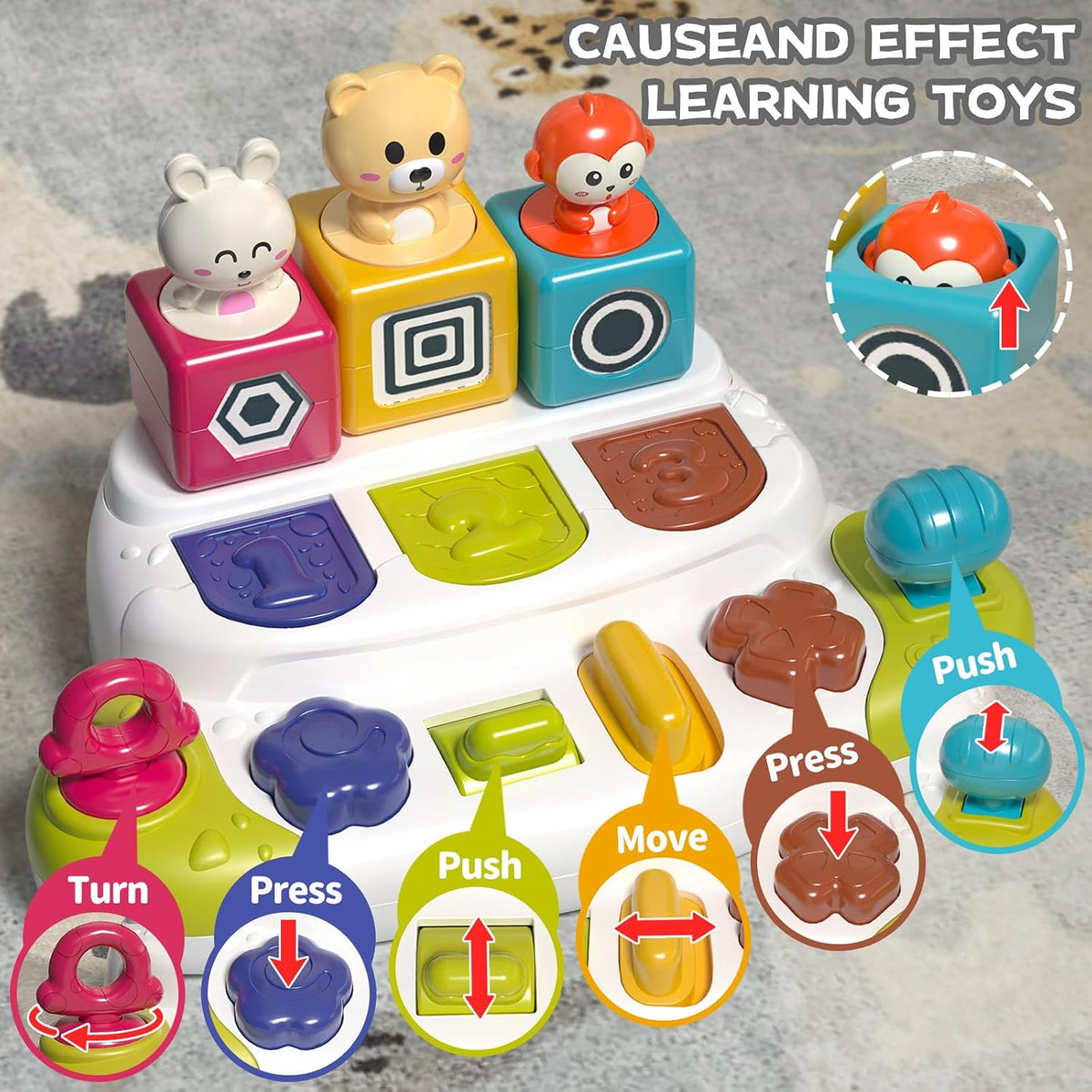 PANITU baby pop up animal toy with 6 colorful animals and big buttons - view 3