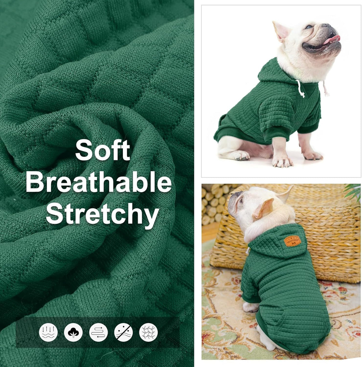 Small Dog Hoodie,Warm Winter Dog Sweater with Pocket & Leash Hole – Essentials for Dogs - Dark Green / M (Back: 16",Chest: 22", Neck: 13") - image 2