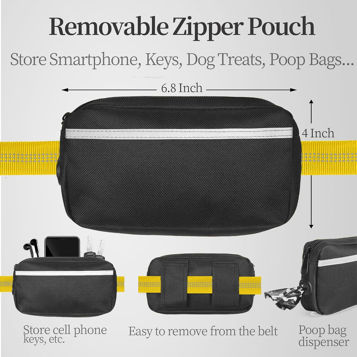 Hands Free Dog Leash with Zipper Pouch - Yellow / Large - image 2