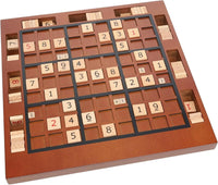 WE Games wooden sudoku board in medium stain, 11.5 inches, with number tiles