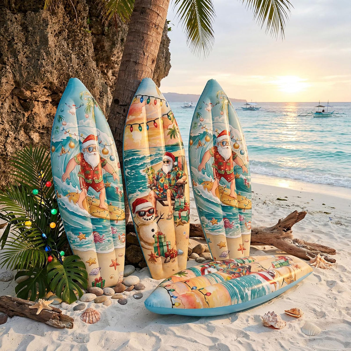 JellyArch inflatable surfboard decorations with tropical flower print, set of 4 - view 23