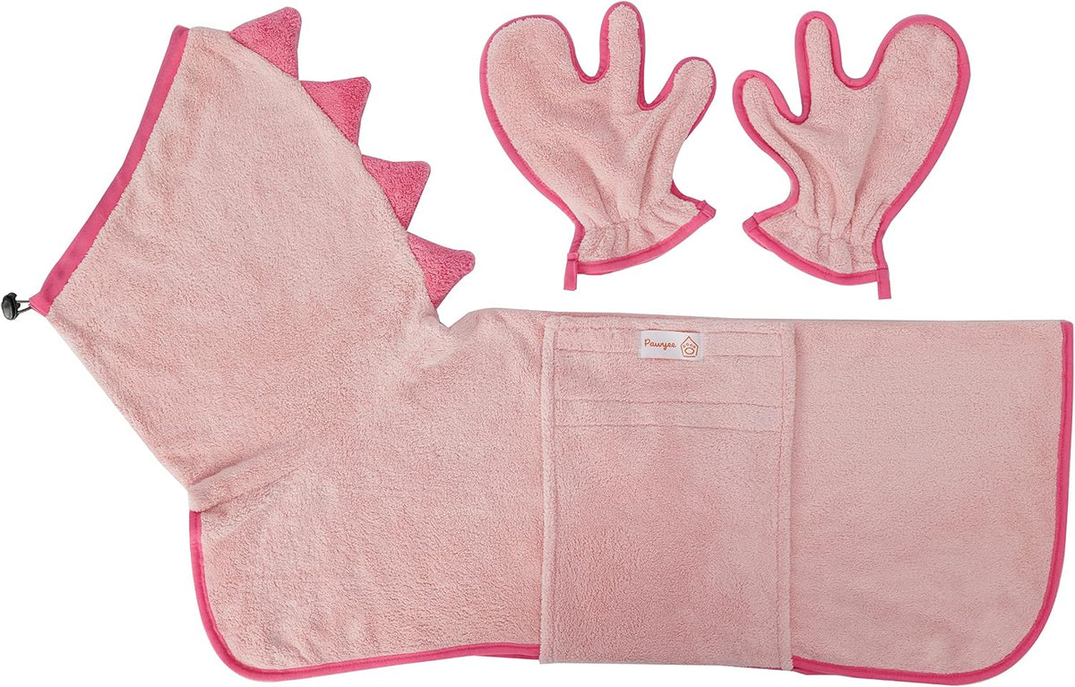 Pawyee Super Soft Fast-Drying Dog Towel with Drying Gloves for Cold - X-Large / Pink Dino - image 2