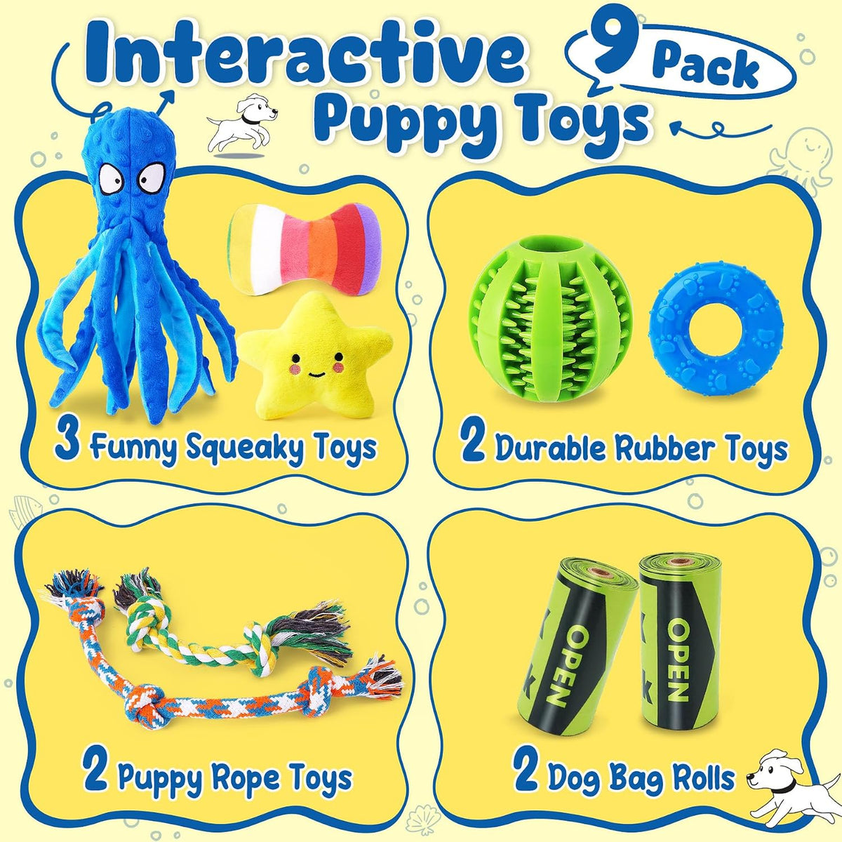 KIPRITII 9 Pack Puppy Toys Set for Small Dogs - 9 Pack (Octopus-Shaped) - image 2