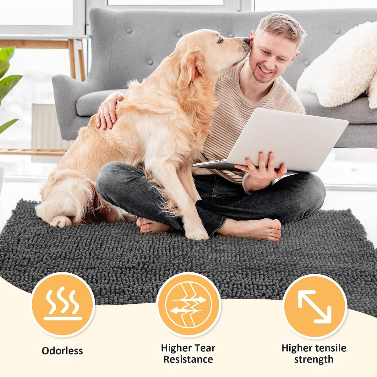 Absorbent Dog Door Mat for Muddy Paws - 48"L x 30"W x 1" Th / Dark Grey - image 2