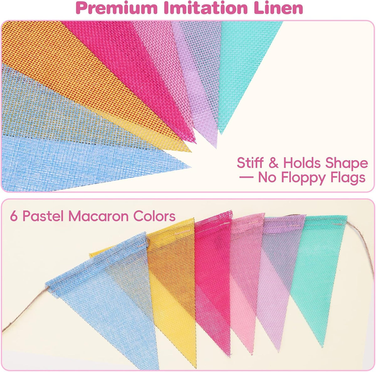RUBFAC 170ft 120pcs Red White Striped Pennant Banner – Fun for Kids & Family - Pastel / 78ft - image 3