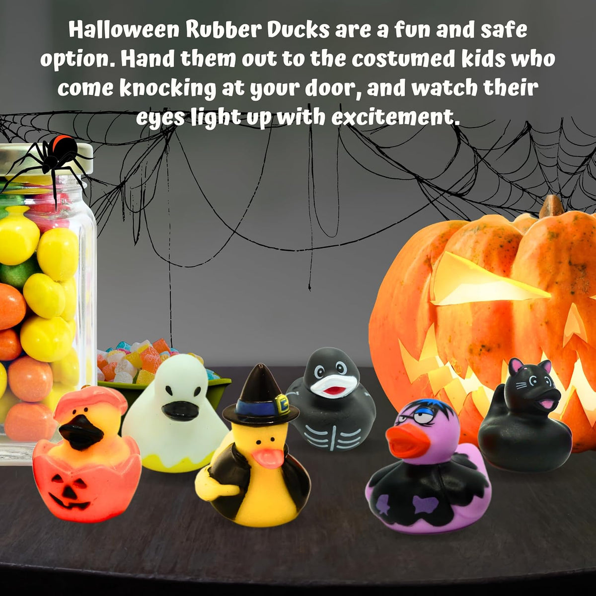 4E's Novelty 24 pack Halloween rubber ducks in pumpkin, cat, zombie, witch, skeleton and ghost desig - view 8