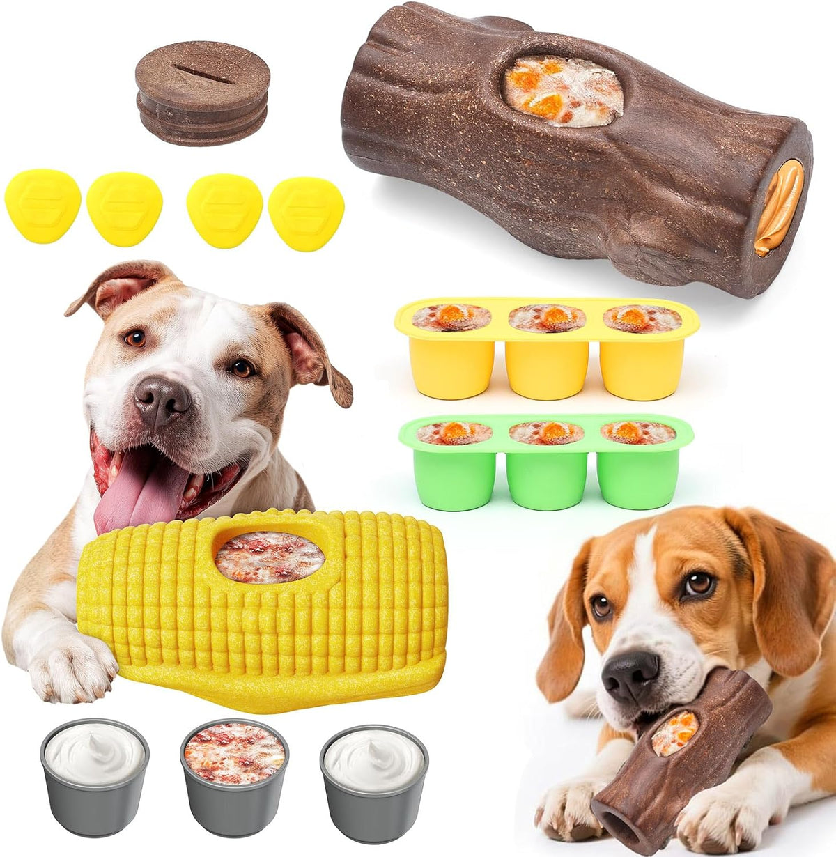 Durable Dog Puzzle Toy for Medium/Large Dogs – Essentials for Dogs - Yellow Brown / Corn & Tree stump