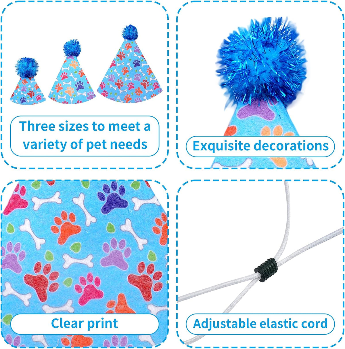 6PCS Dog Birthday Party Hats Felt for Small Medium Dogs Paw Bone – Essentials for Dogs - Party Hat / Small/Medium - image 3