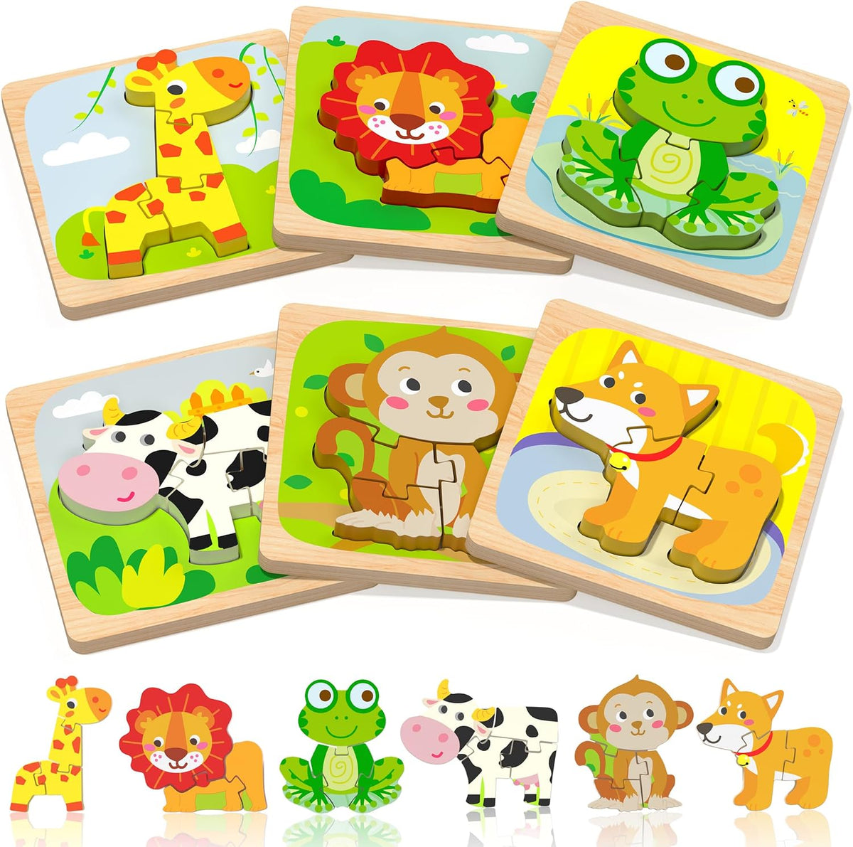 Benresive Wooden Toddler Puzzles - 6 PCS