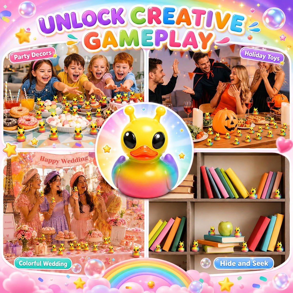 Sotiff mini alien rubber ducks, 25 green ducks with funny faces - view 31