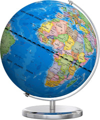 Waldauge 13 inch illuminated blue world globe with LED light on a metal base