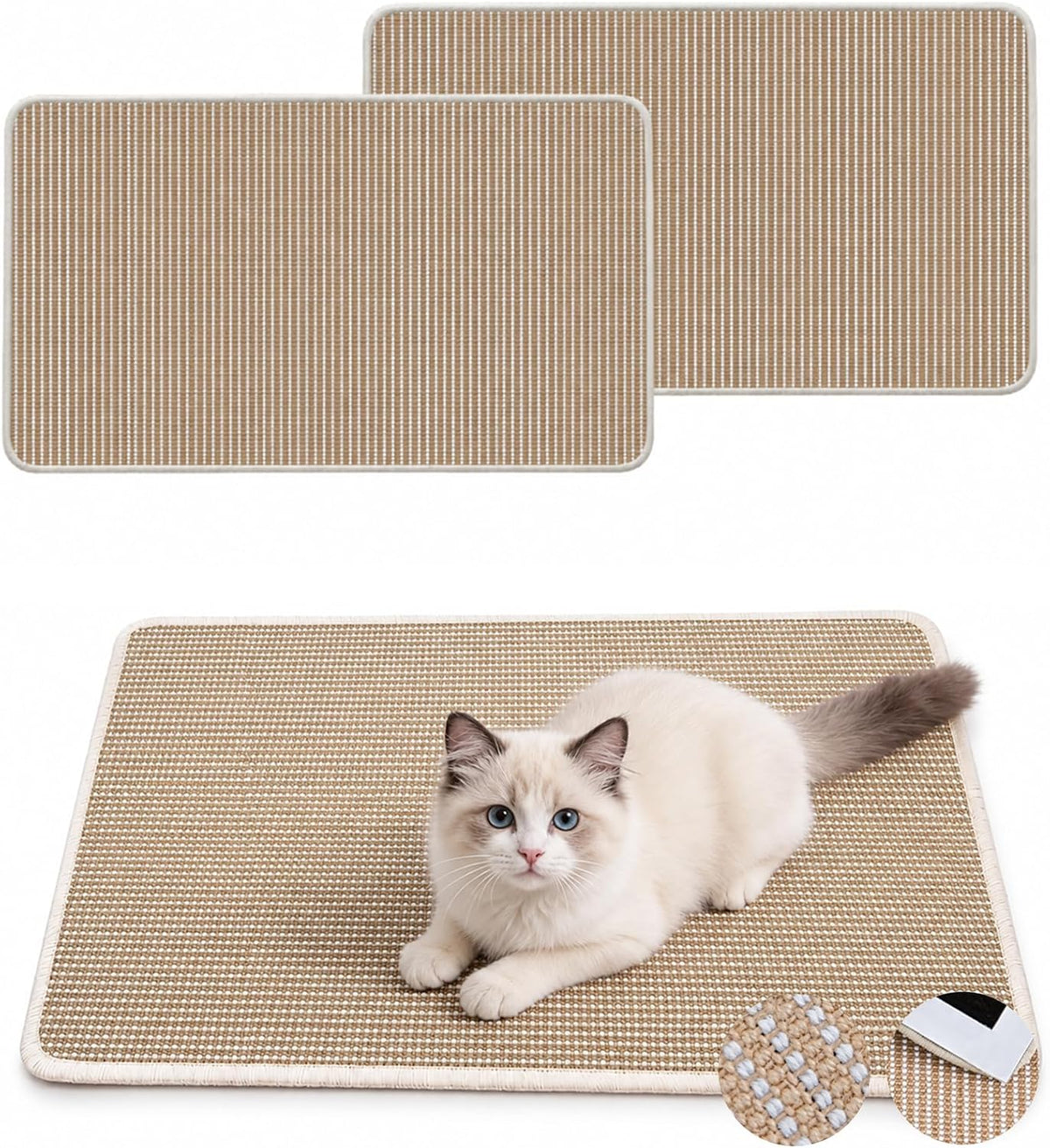 Cat Scratcher Mat, 23.6"x15.7" Natural Sisal Cat Scratch Pad – Essentials for Cats - Beige / 2 Pack-23.6"x15.7"