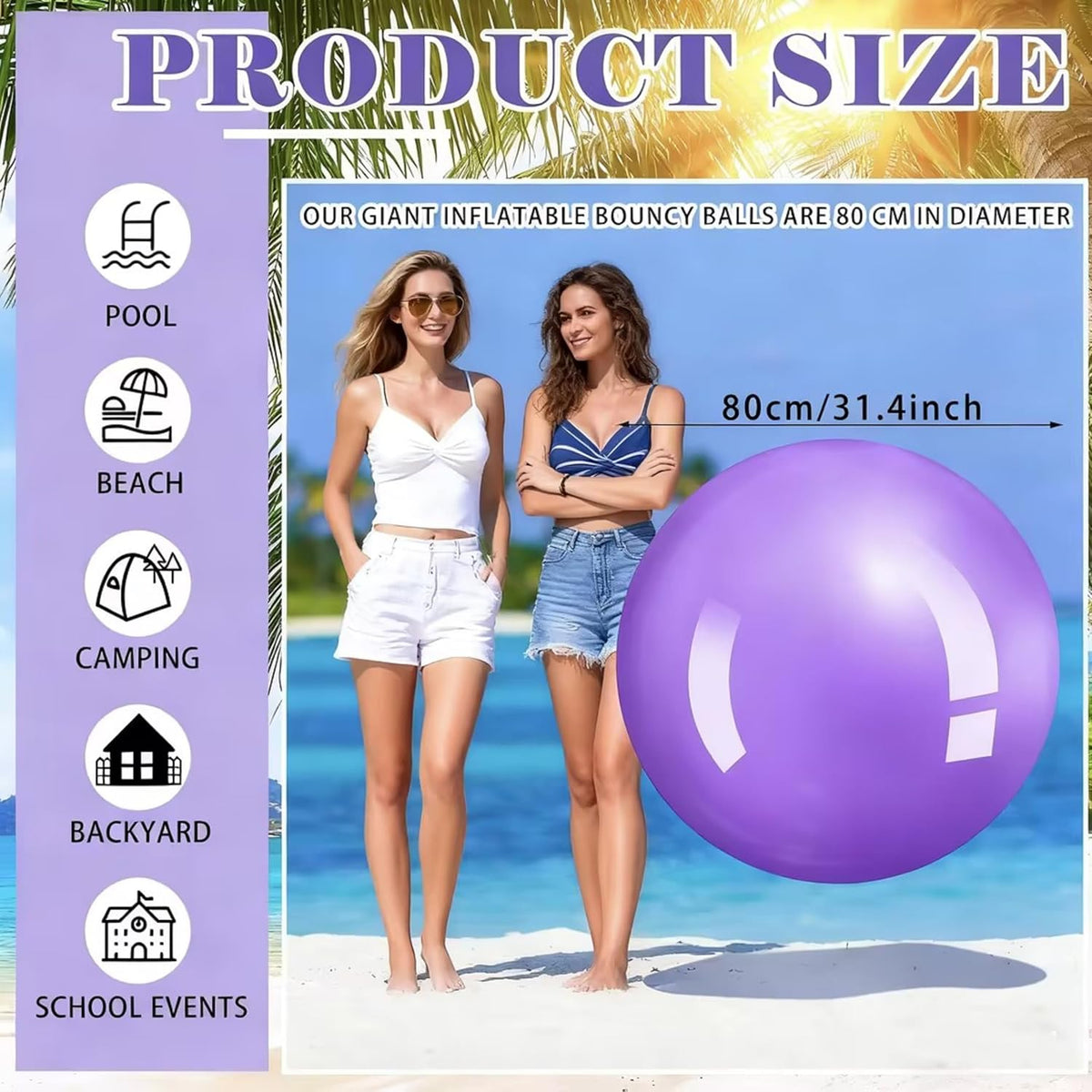 Jenaai giant inflatable bouncy balls in red and blue, 30 inches across - view 15