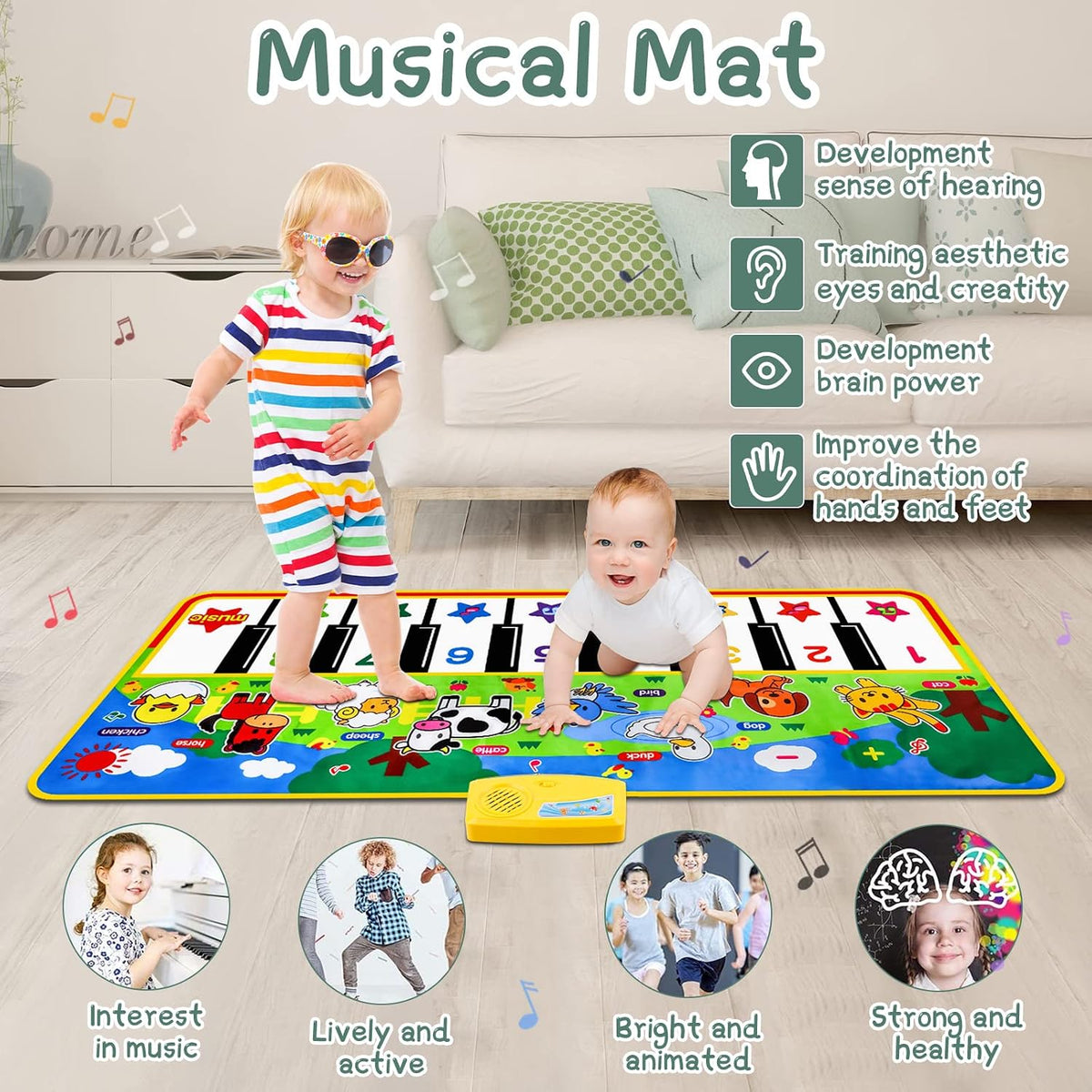 Floor Piano Mat, Musical Toys for 1-3 Year Old Boys & Girls Dance Play Mat – Fun for Kids & Family - 53*23.5 inches - image 3