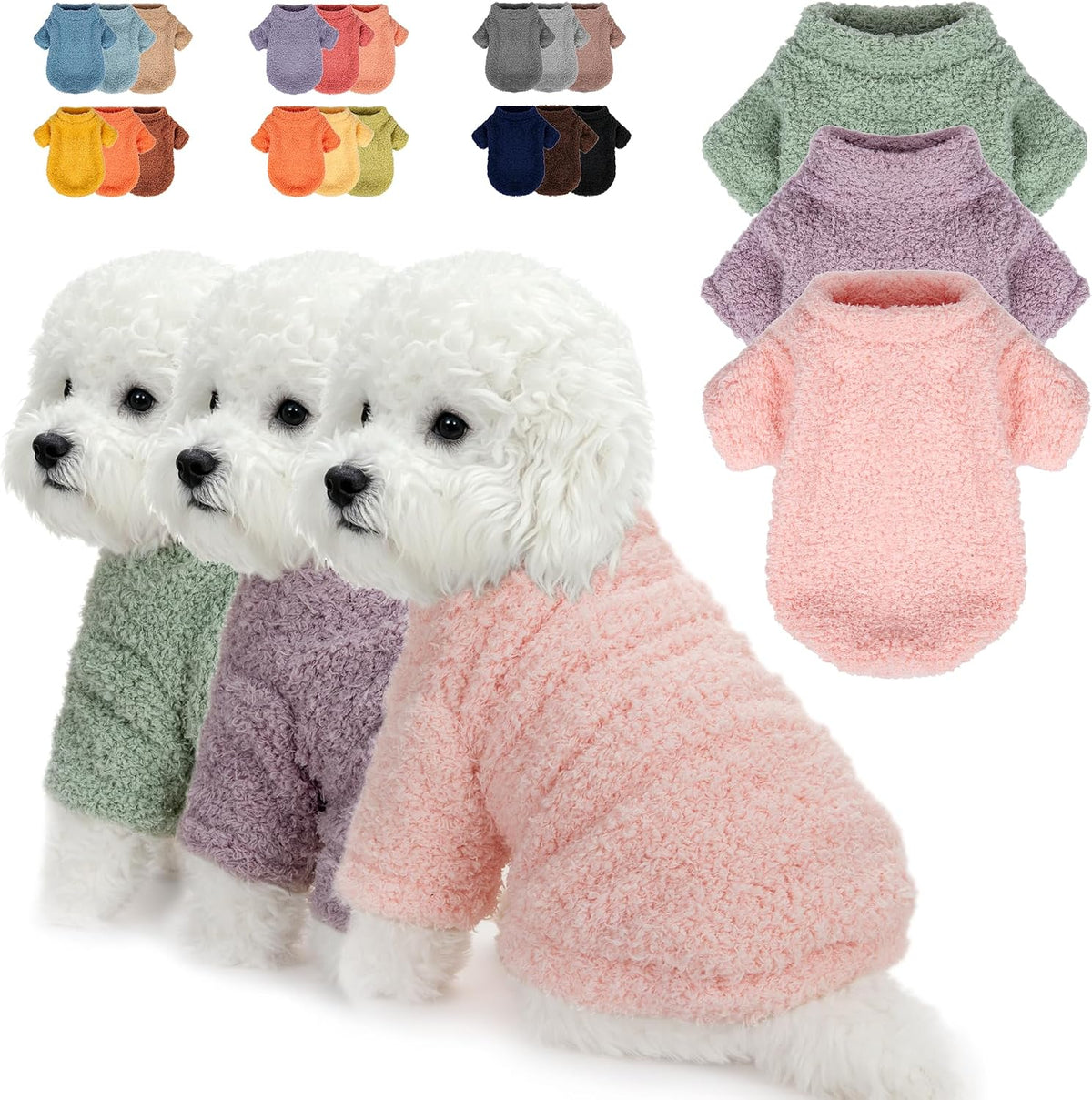 Dog Sweater, Dog Clothes for Medium Dogs Male or Boy - Light pink+Lake green+Light purple / Large
