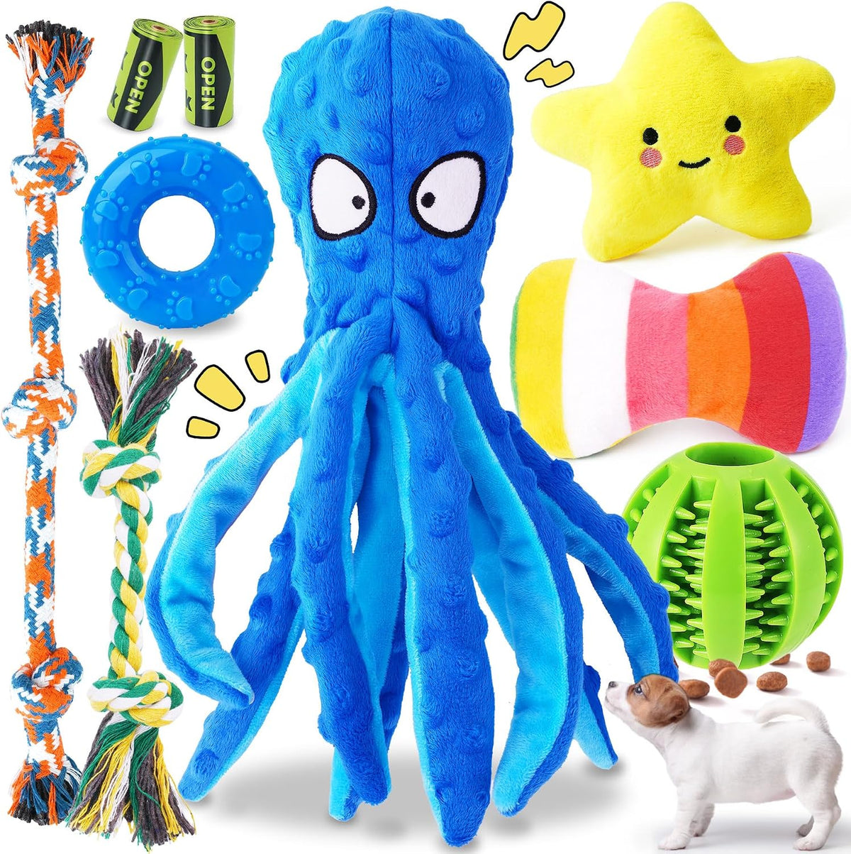 KIPRITII 9 Pack Puppy Toys Set for Small Dogs - 9 Pack (Octopus-Shaped)