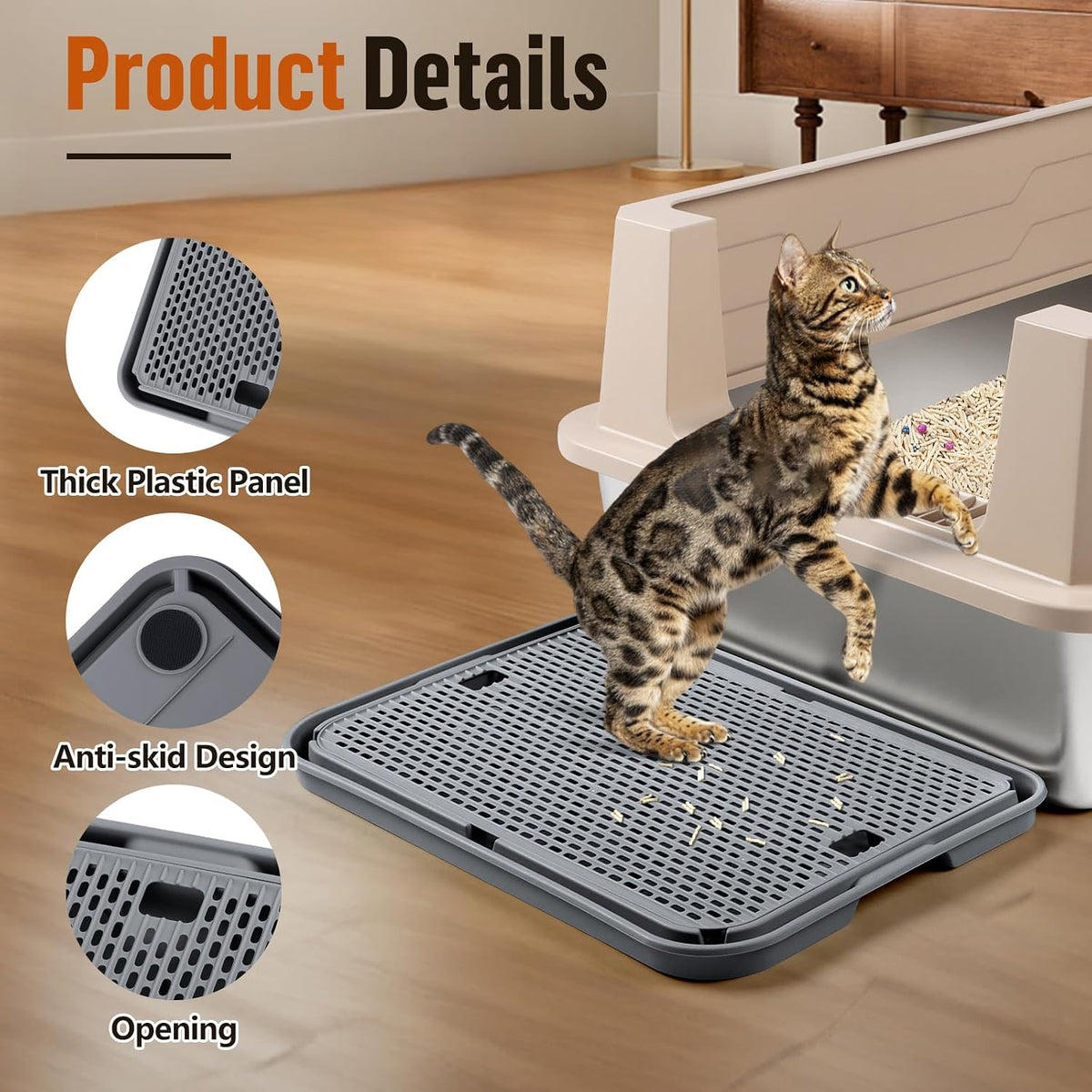Cat Litter Box Step, Large Cat Litter Ramp with Filter Function - Dark Grey Large - image 4