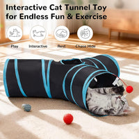 Tempcore Cat Tunnel, 3-Way Collapsible Toy for Indoor Cats - Black & Blue / Small - image 3