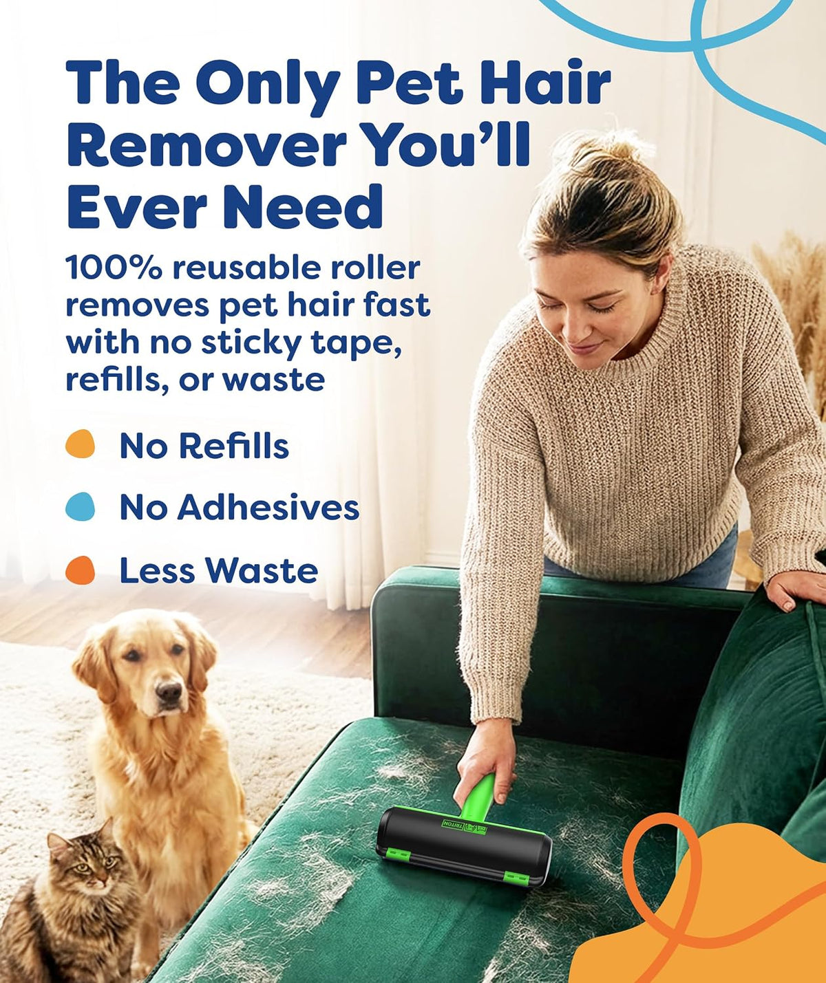 Triton Pet Hair Removal Tool w/Fur Trapping Compartment - Green / Large - image 3