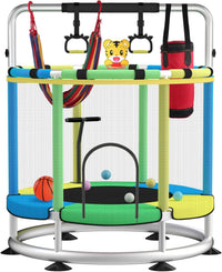 BLINWORLD toddler trampoline with enclosure net, T-handrail and basketball hoop
