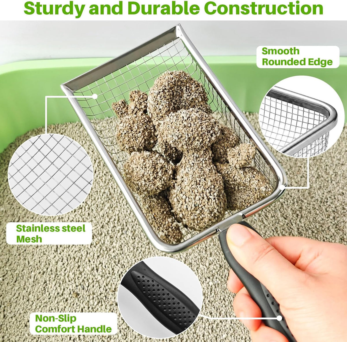 2 Pack Cat Litter Scoop with 3.8mm & 5mm Mesh - image 2