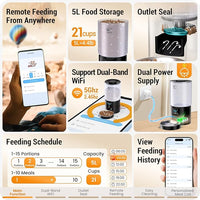 5L Automatic Cat Feeder with Sealed Outlet: 5G WiFi Automatic Dog Feeder with APP Control, Auto Cat Food Dispenser with Voice Recording for Pets, Detachable for Easy Clean - 21 Cup
