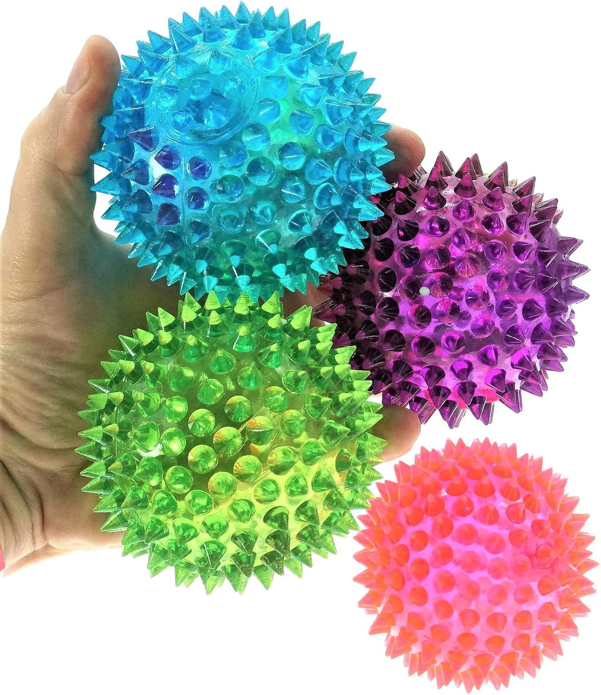 JA-RU Light Up Rubber Spike Balls Fidget Toy 695-4p – Fun for Kids & Family - Spike Balls / 8 Giant Balls - image 3