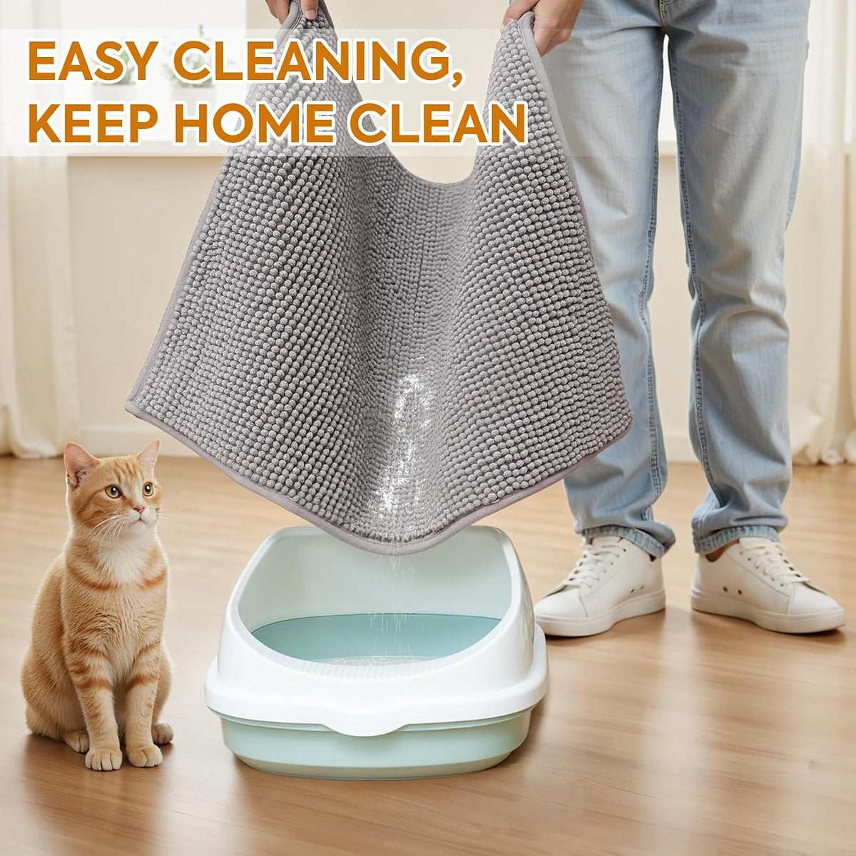 Pieviev Soft Chenille Cat Litter Box Mat, Ultra Absorbent - Grey / XXL-48''X36'' - image 4