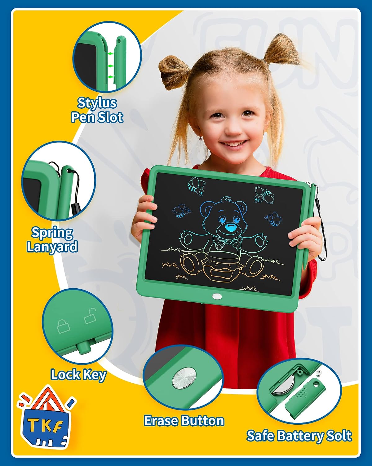 TEKFUN 15" LCD Writing Tablet for Kids - Green / 12 Inch - image 3