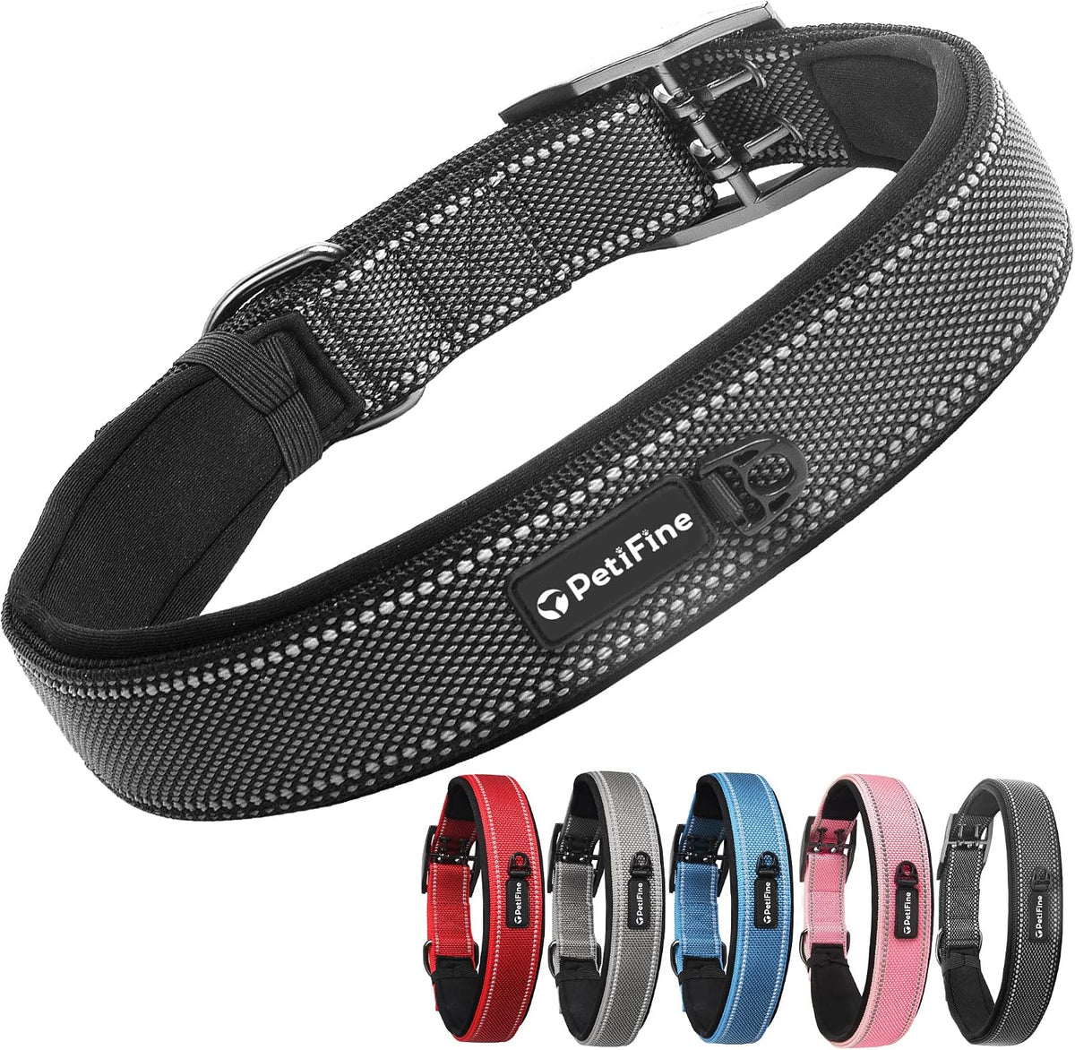 PetiFine Dog Collars for Medium Dogs - Black / X-Large (23"-27")