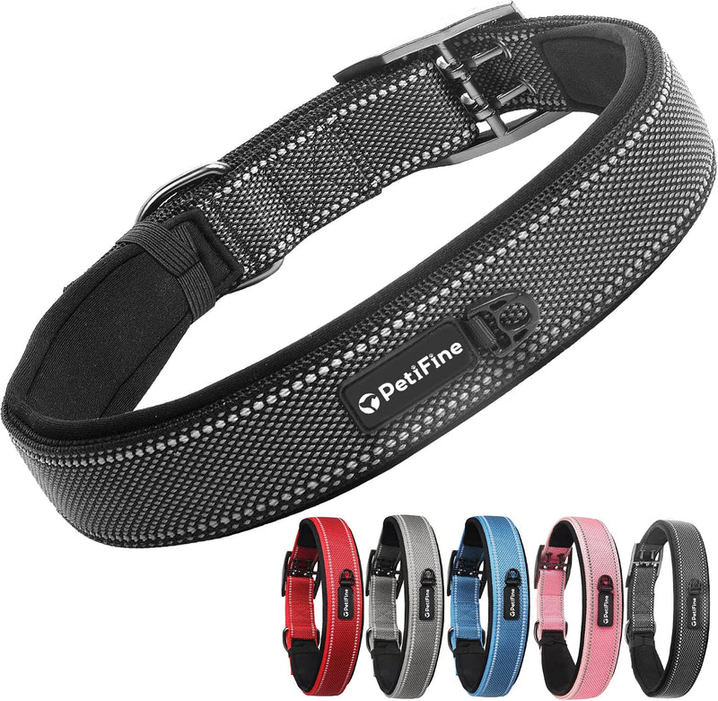 PetiFine Dog Collars for Medium Dogs - Black / X-Large (23"-27")