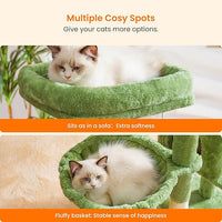 Heybly Cat Tree with Cat Self Groomer Brush, Cat Tower Condo for Indoor Cats with Padded Plush Perch, Cat House with Basket Scratching Board Post, Green HCT005SGR