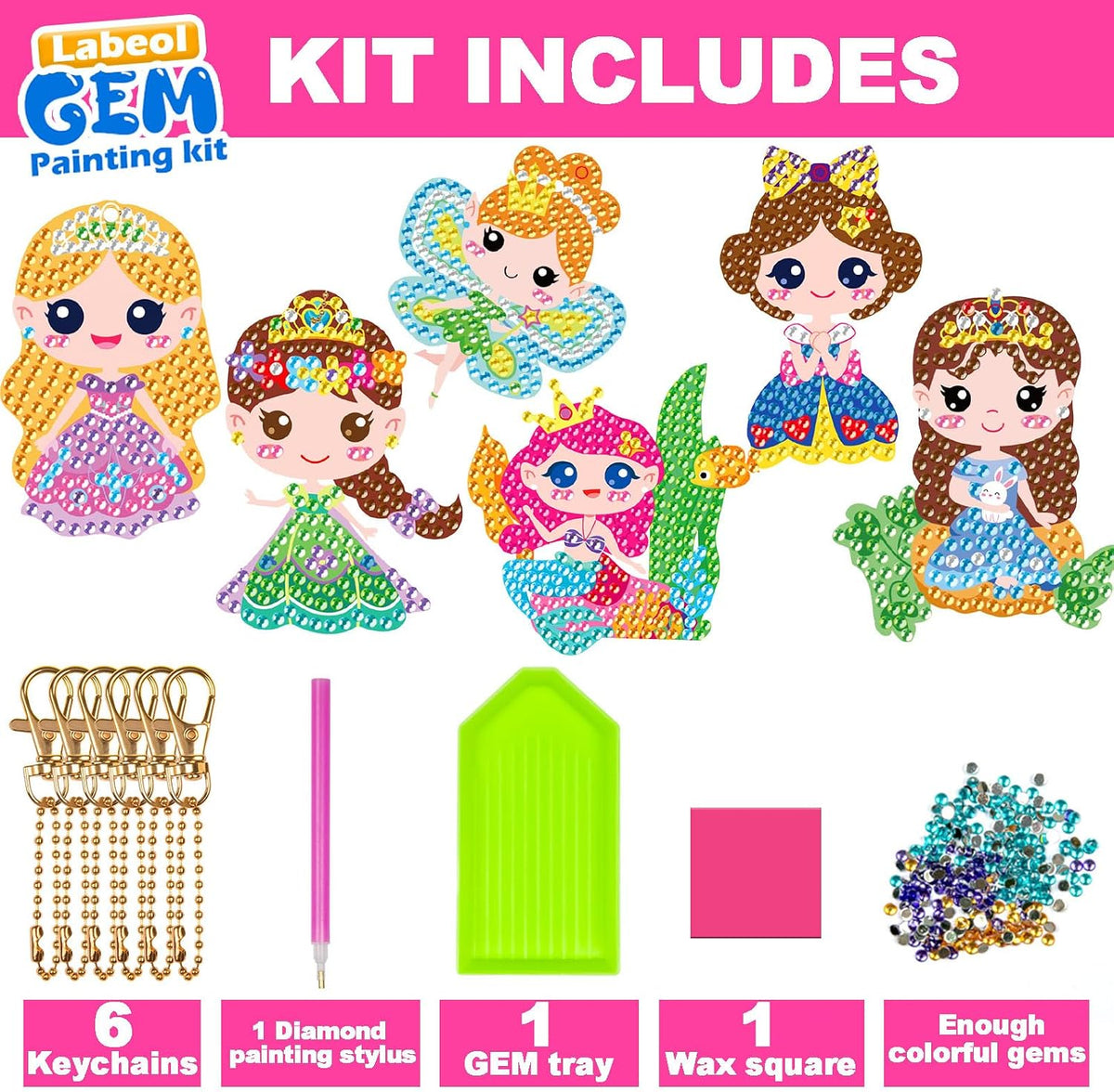 Labeol Diamond Art Kits for kids 5D Diamond Creat Your Own GEM - Princess - image 2