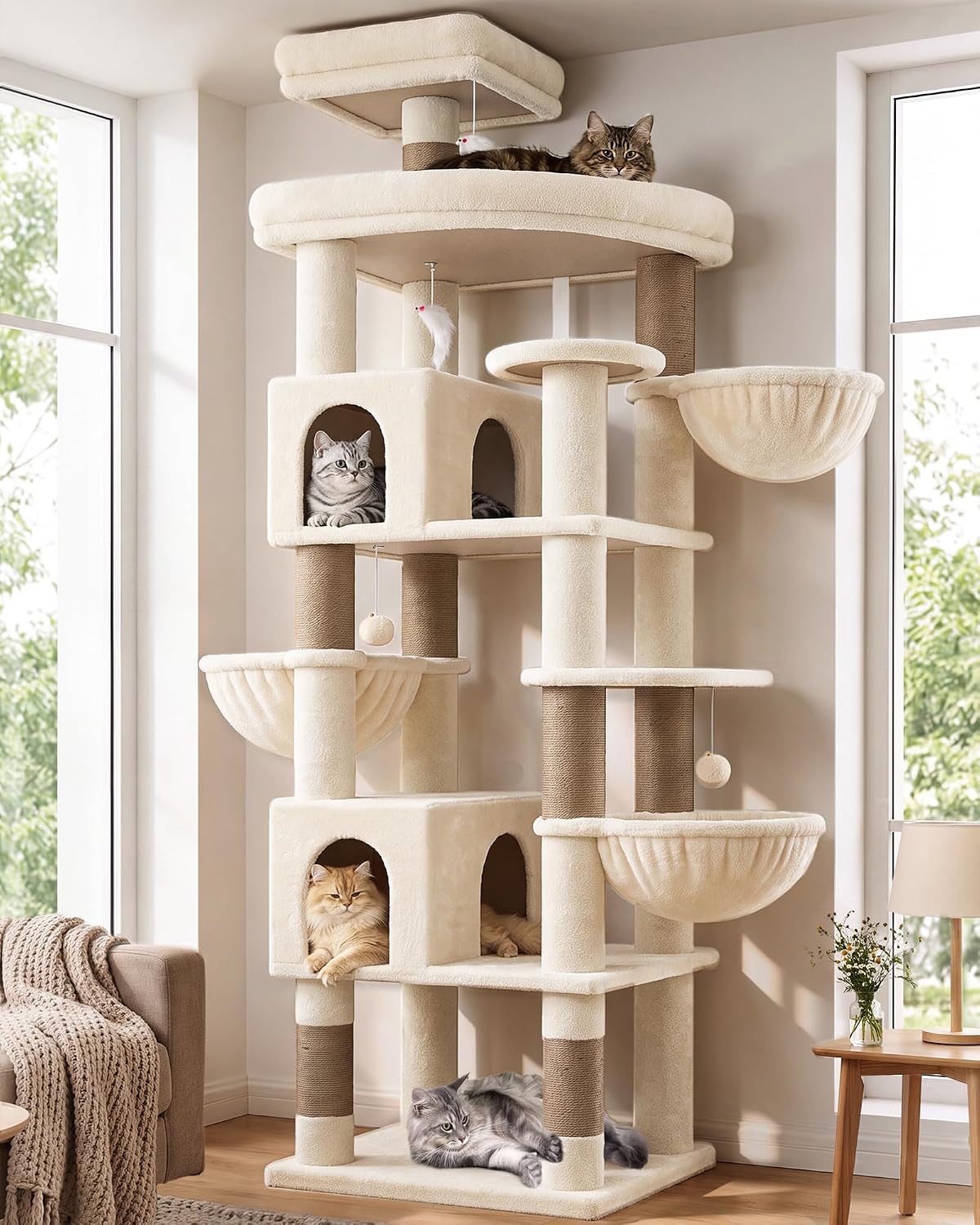 Globlazer 82in Extra Large Cat Tree Tower for Indoor Cats Large Adult - 82inch / Beige