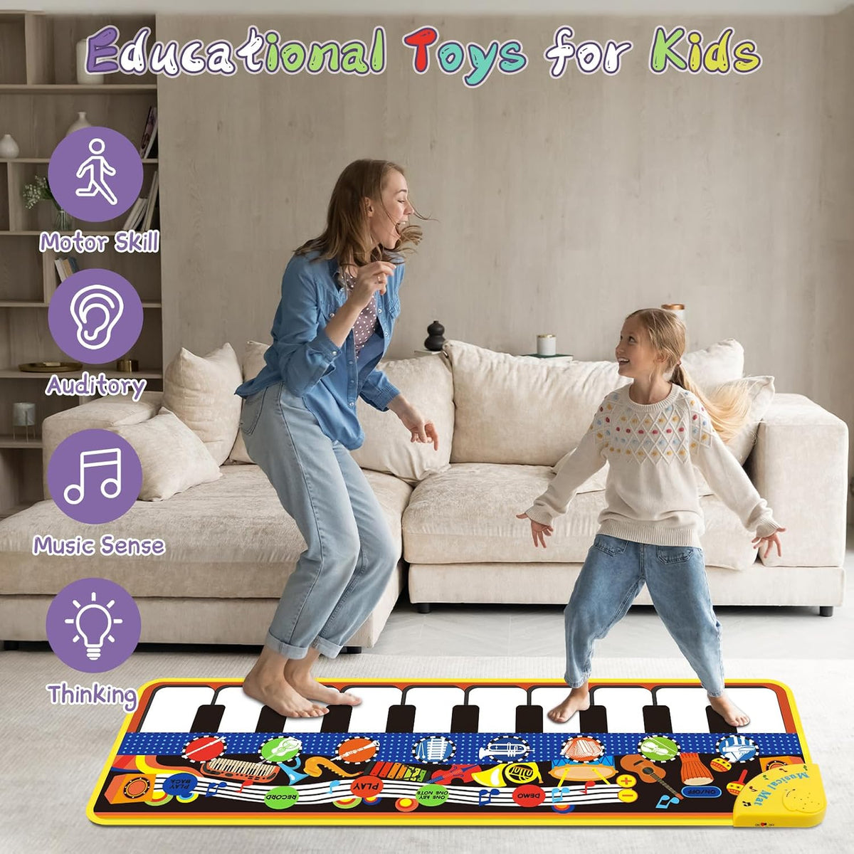 Floor Piano Mat, Keyboard Floor Dance Playmat with 28 Sounds & Music – Fun for Kids & Family - 43.3" x 14" - image 4